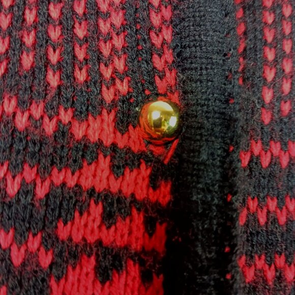 Vintage Stonecanyon By Segue Womens Plaid Knit Cardigan Sweater Medium Red/Black - Picture 4 of 6